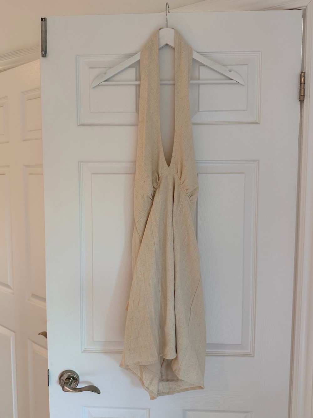 Peppermayo Sabine Linen Halter Mini Dress Oatmeal US 8 NWT
